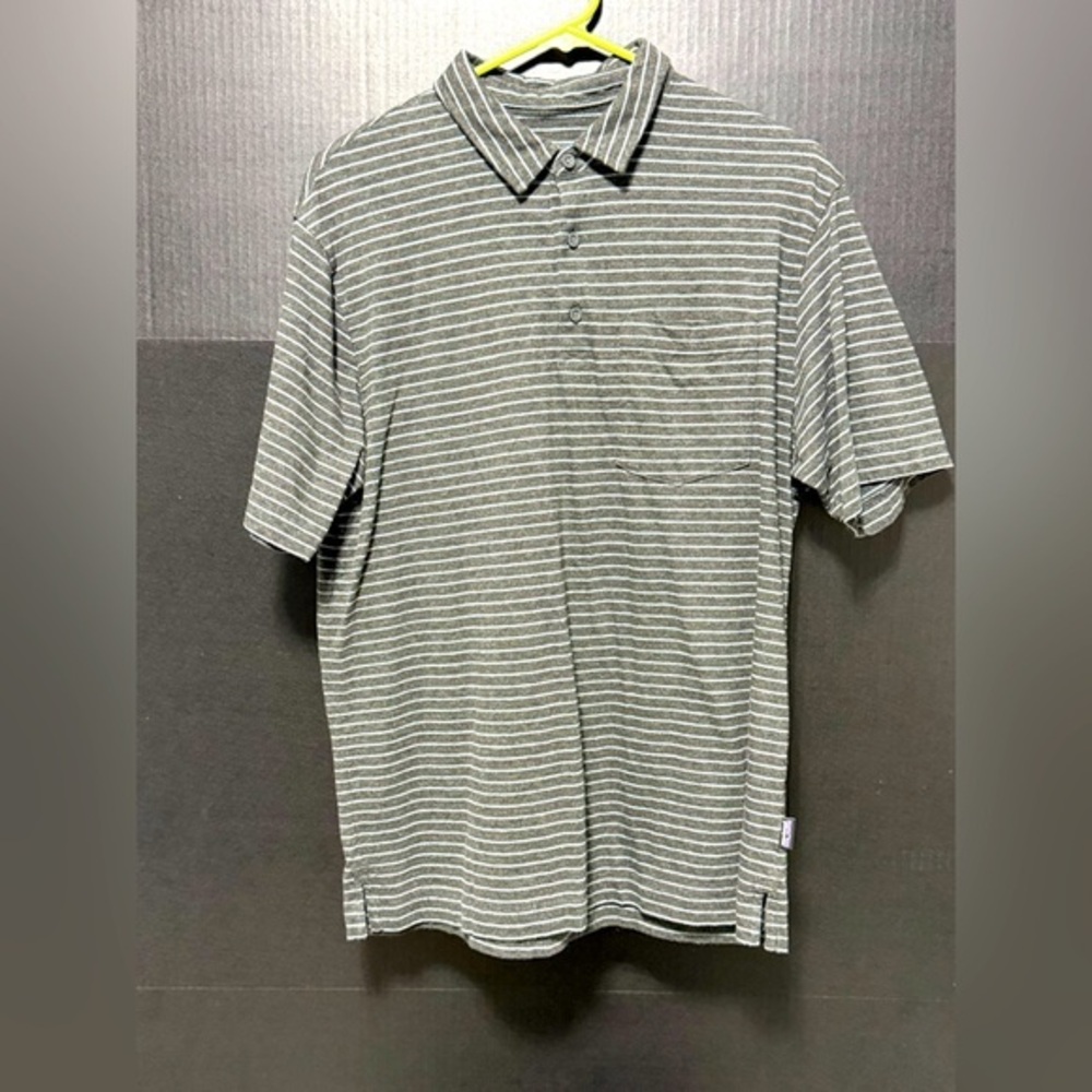 🪅Patagonia Gray Striped Organic Cotton Pocket Polo